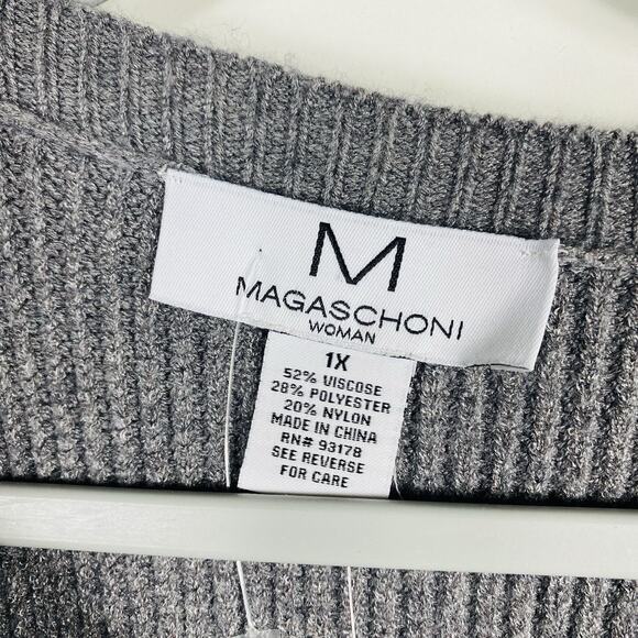 Magaschoni Plus Size 1X Lace Up Pullover Sweater Gray - Picture 3 of 4
